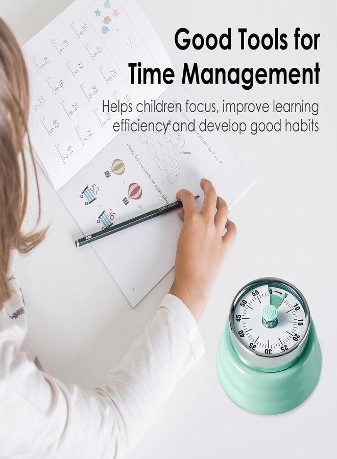Teeloray Visual Timer, Teeloray 60-Minute Countdown Timer, Kitchen Timer with Magnetic Base, Mechanical Clockwork, Ringer Alert, Time Management Tool for Children and Adults, Study/Work/Cooking (Mint Green) - Image 5